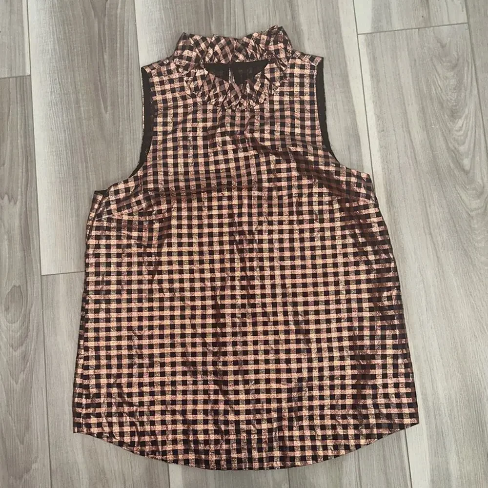 J. Crew ruffle neck sleeveless top in gingham size small